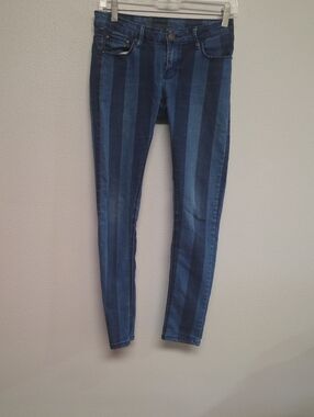 Striped Blue Skinny Jeans – Vertical Two-Tone Denim
